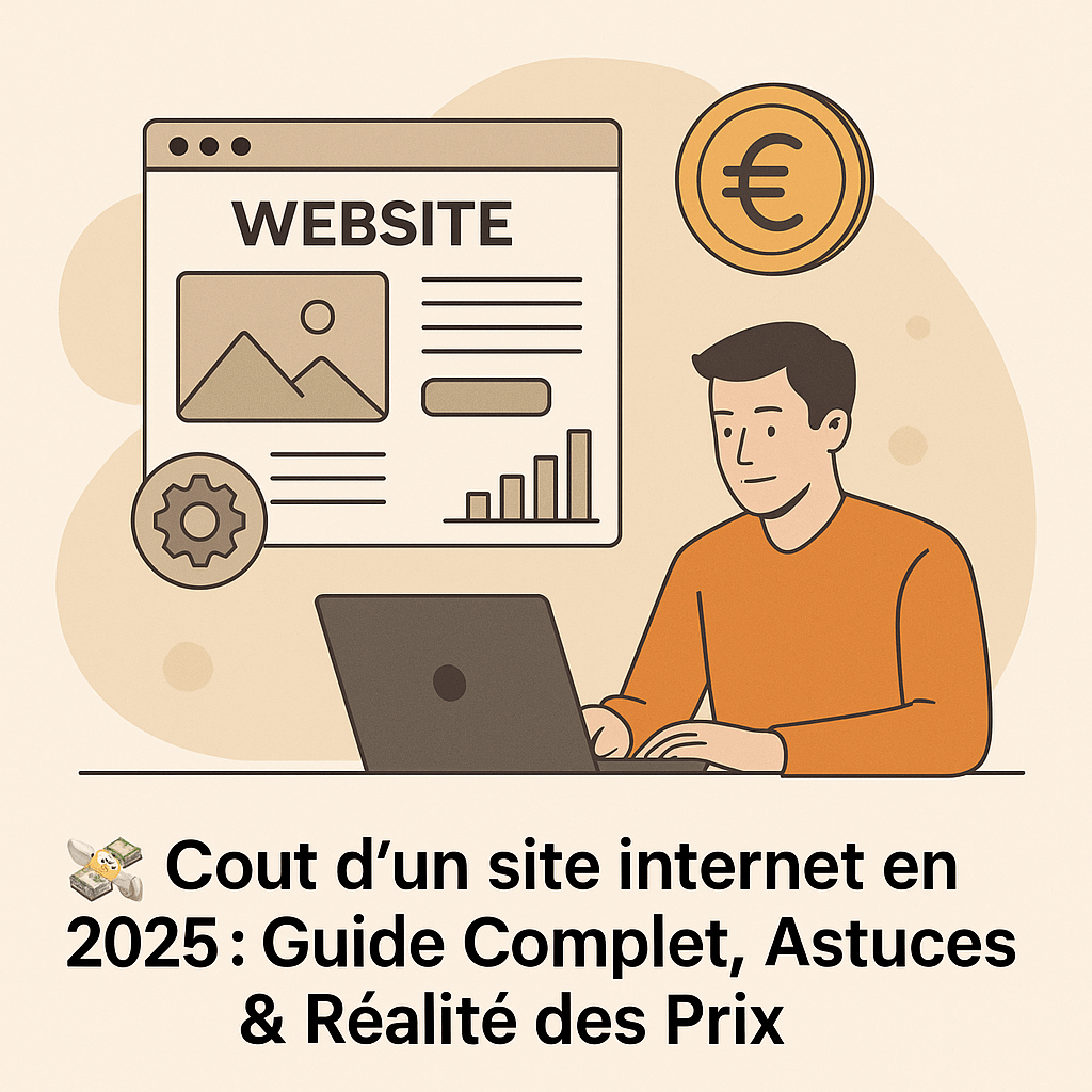 Coût d'un site internet en 2025 Image d'un homme sur son PC portable recherchant sur internet le coût d'un site internet en 2025